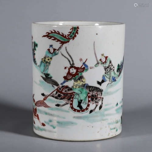 A multicolored figure porcelain brush pot