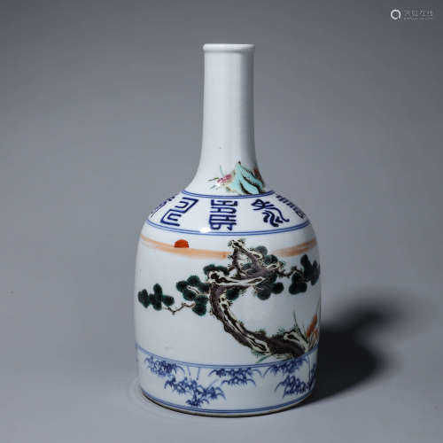 A blue and white famille rose porcelain zun