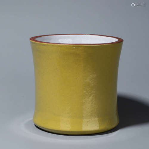 A yellow glazed zisha brush pot