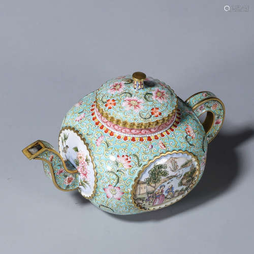 A copper enamel flower teapot
