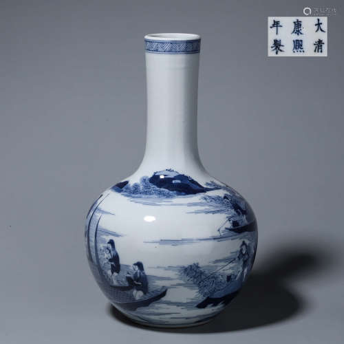 A blue and white figure porcelain tianqiuping