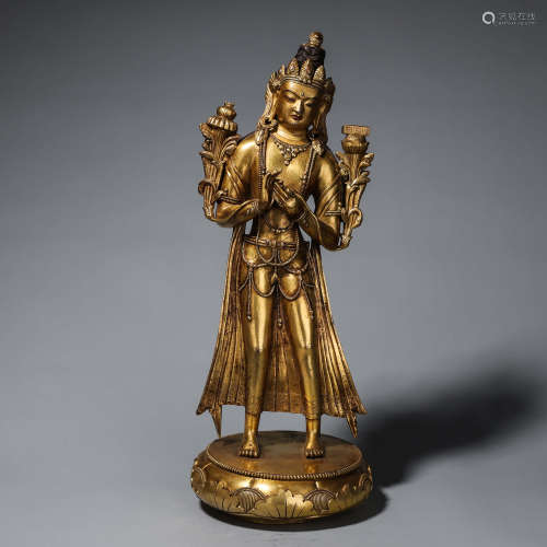 A gilding copper tara buddha statue