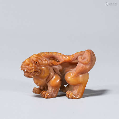 A Shoushan stone carved qilin ornament