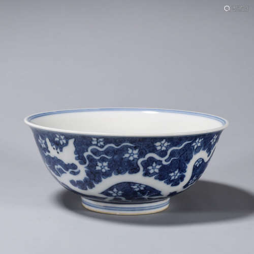 A blue and white dragon porcelain bowl