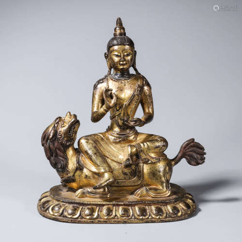 A gilding copper Manjusri buddha statue