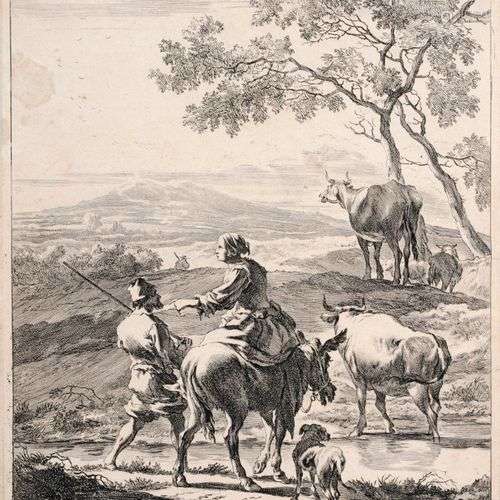 Cornelis Visscher II, Ein Hirte und eine Frau auf einem Esel...
