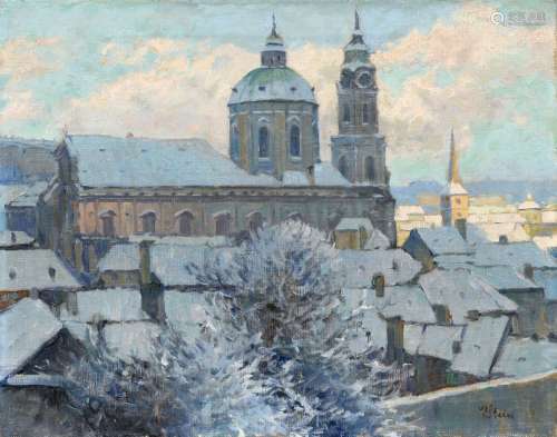 Vaclav Stein, Prag – Winterliche Ansicht von St. Nikolaus. U...