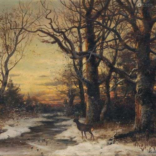 Horst Bernhard Hacker, Abendliche Winterlandschaft mit Bachl...