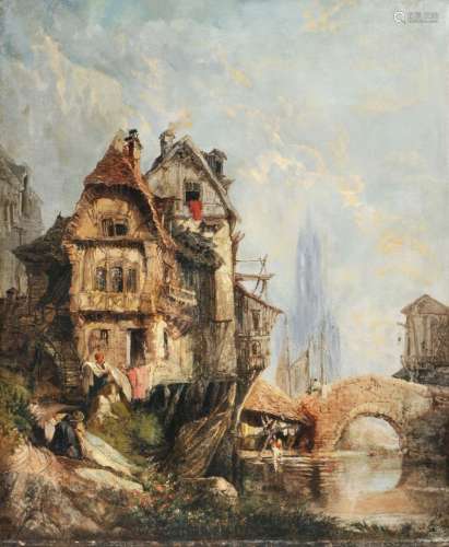 Eugène Louis Gabriel Isabey (zugeschr.), Wäscher am Fluss. 1...