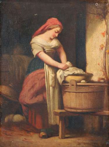 Hutin (?), Waschende Magd. 1756.Öl auf Leinwand. Signiert 