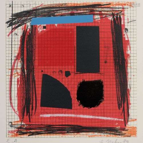 Bernd Hahn, Geometrische Formen in Blau, Rot und Schwarz vor...