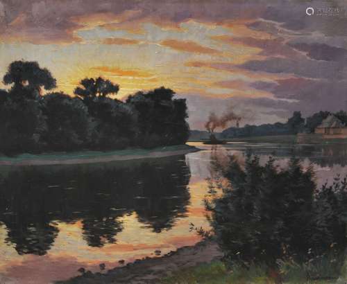 Martin Bammes, Die Elbe bei Pillnitz im Abendlicht. 1921.Mar...