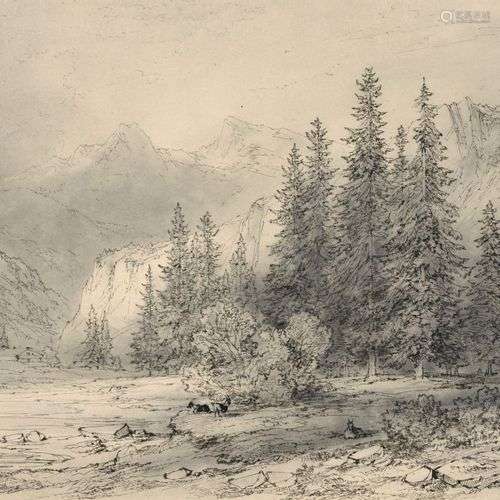 Theodor Verhas (zugeschr.), Alpine Flußlandschaft. Mitte 19....