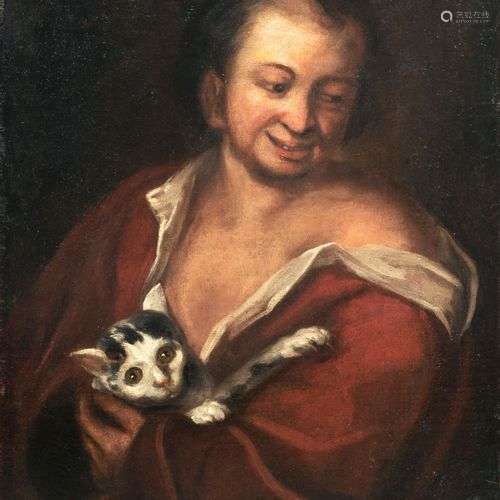 Spanischer (?) Maler, Mann mit Katze. Spätes 17. Jh./18. Jh....