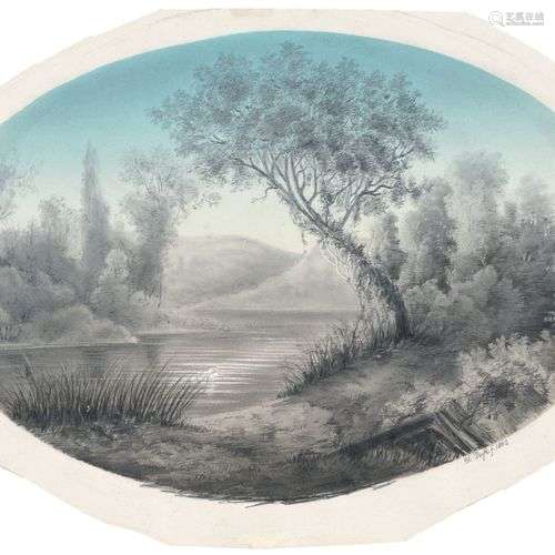 H. Byk, Abendlicher See. 1862.H. Byk 19. Jh. Pinsel- und Fed...