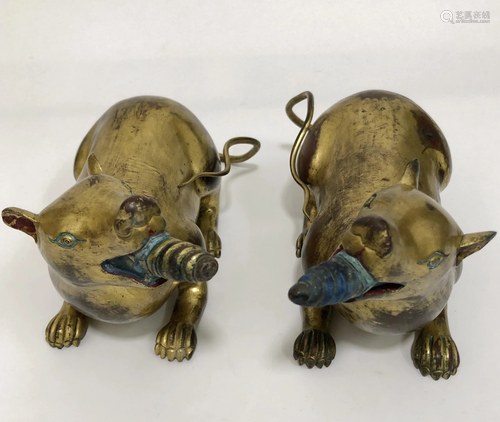 A Pair of Gilt Copper Wealth Rat- Shaped Figurines