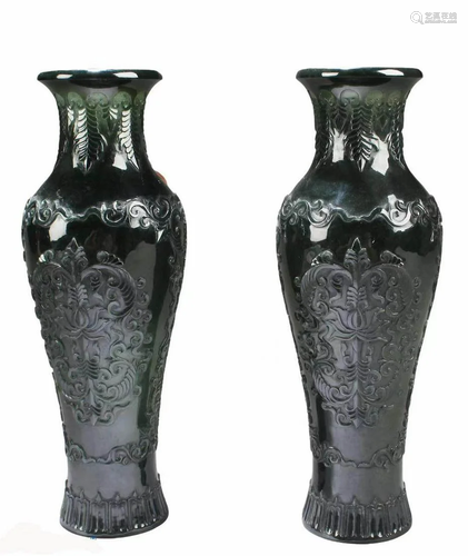 A Pair of Chinese Spinach Jade Vases