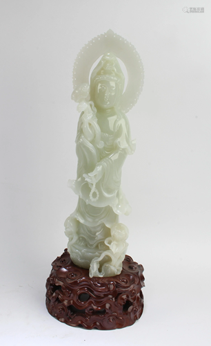 Chinese Carved Jade Standing Guanyin statue