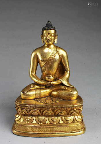 15th C. Chinese Gilt Bronze Seated Buddha Statue