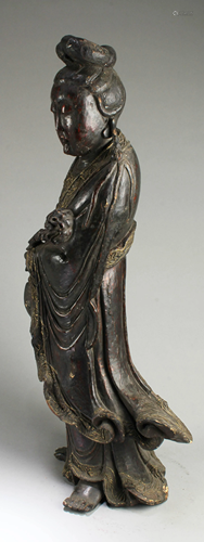 Antique 18th Century Carved Lacquer Wooden Guanyin