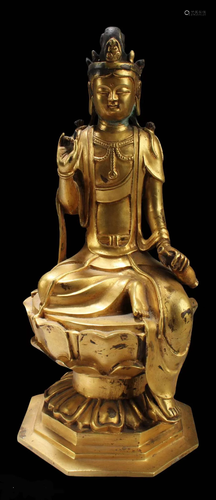 Chinese Gilt Bronze Guanyin Statue