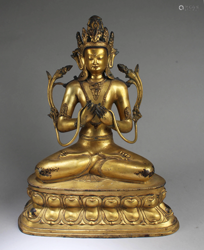 A 18th Century Gilt Bronze Bodhisattva Statue