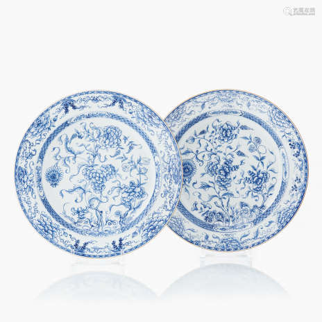 A Pair of Chinese Blue and White Chargers