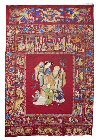 An Impressive Large Silk Embroidered ”Immortals” Panel