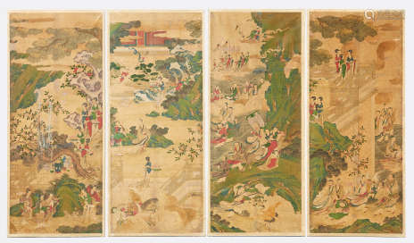 Four Antique Chinese paintings on silk