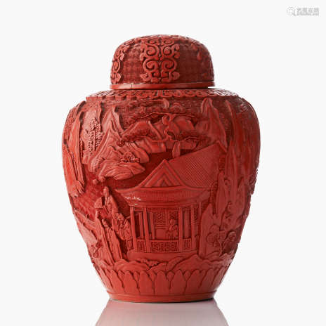 A Chinese Red Cinnabar Lacquer Jar and Cover