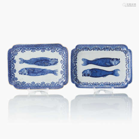 A Pair of Chinese Blue and White ’Herring’ Dishes