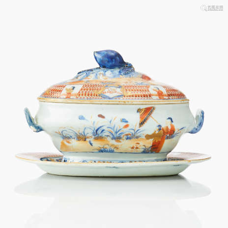 A Rare Pronk ‘Dame au Parasol’ Tureen, Cover and Stand