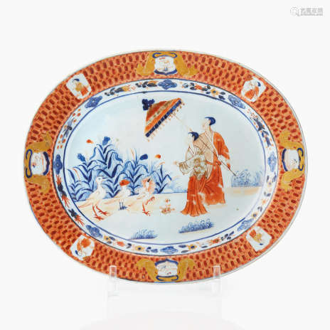 A Chinese Imari ’Dame au Parasol’ Oval Dish