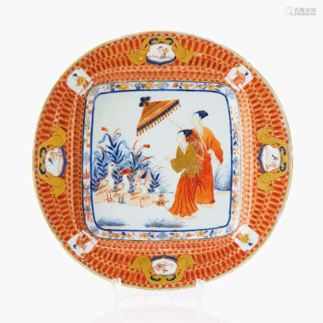 A Rare Form Chinese Imari ’Dame au Parasol’ Dish