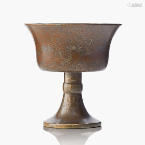 A Bronze Silver-Inlaid Stem Cup