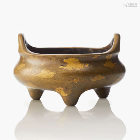 A Chinese Gold-Splashed Bronze Tripod Incense Burner (Ding)