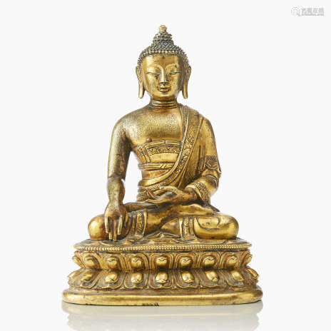 A Tibeto-Chinese Gilt Bronze Figure of Buddha Shakyamuni