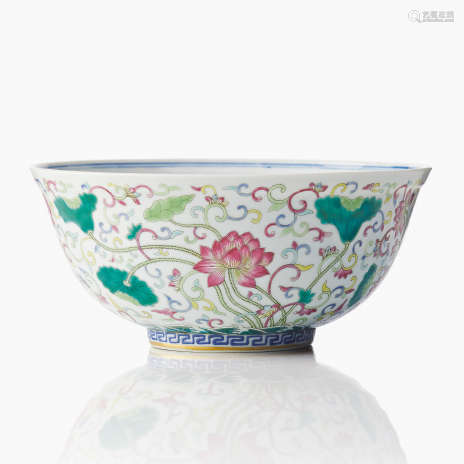 A Famille-Rose and Underglaze Blue ‘Lotus’ Bowl