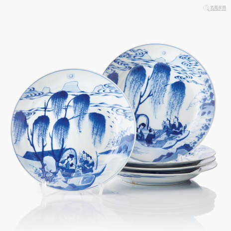 A Set of Five Chinese Blue and White Saucer Dishes