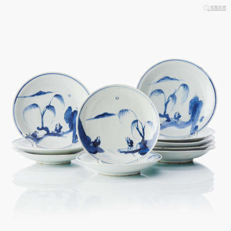 A Set of Ten Chinese Blue and White Dishes