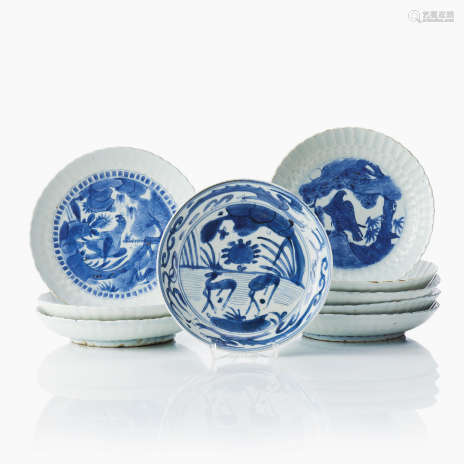 Nine Chinese Blue and White Kraak Dishes