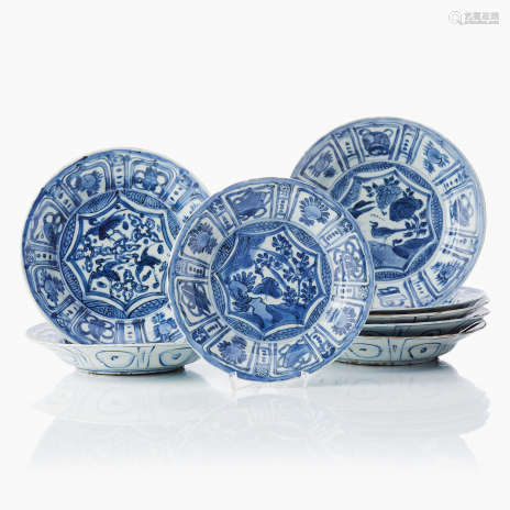 Eight Chinese Blue and White Kraak Dishes