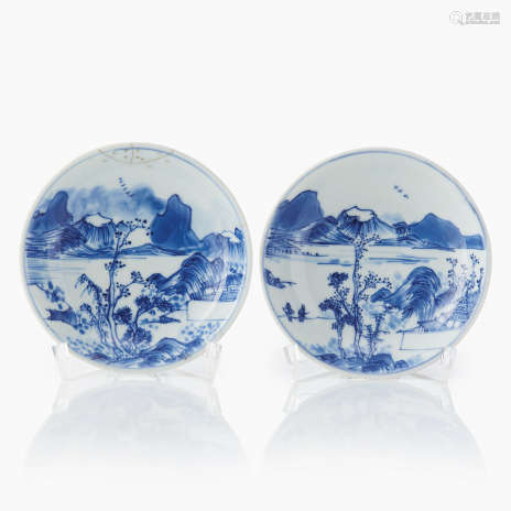 A Pair of Chinese Blue and White Saucer Dishes