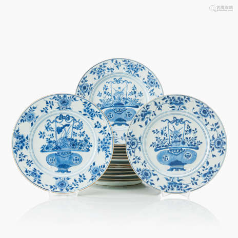 A Set of Sixteen Blue and White Plates