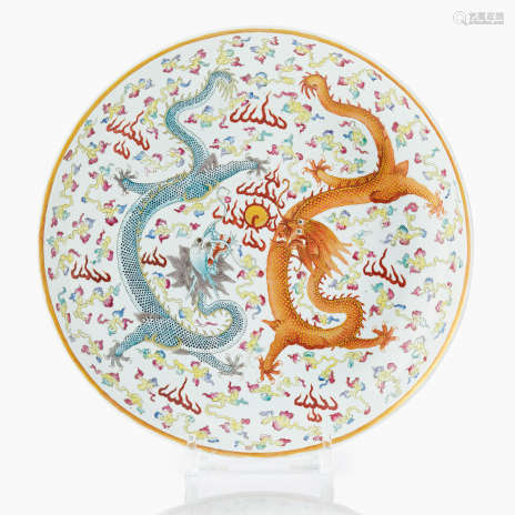 A Chinese Famille Rose Dragon Dish