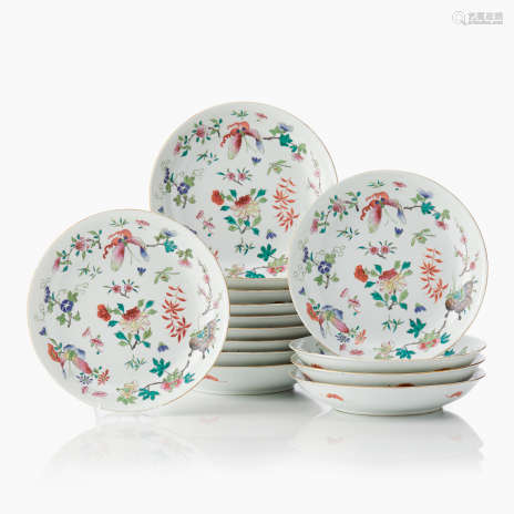 A Set of Fourteen Chinese Famille Rose Plates