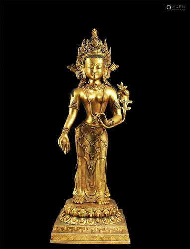 A Gilt Bronze Standing Padmapani Statue