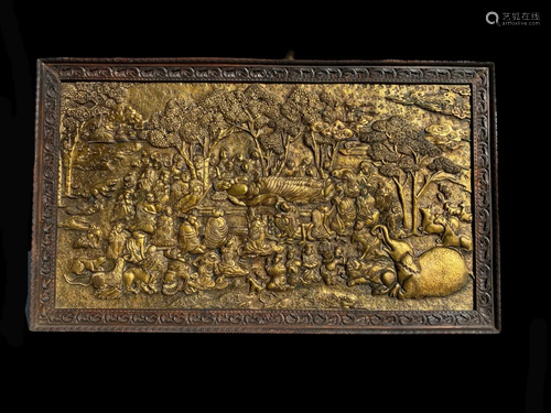 A Framed Gilt Copper Repousse