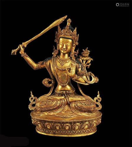 A bronze of Manjushree, masterpiece of Shakya artist in