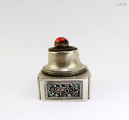 Antique Tibetan Silver Ink Pot